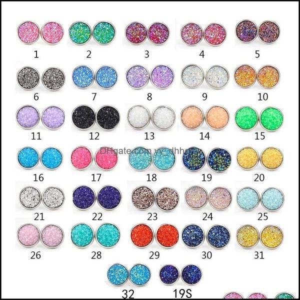 Stud Mode Harz Edelstahl Ohrringe Drusy Druzy Ohrringe Schmuck Frauen Party Geschenk Kleid Candy Farben Drop Lieferung 202 Yydhhome Dhw62