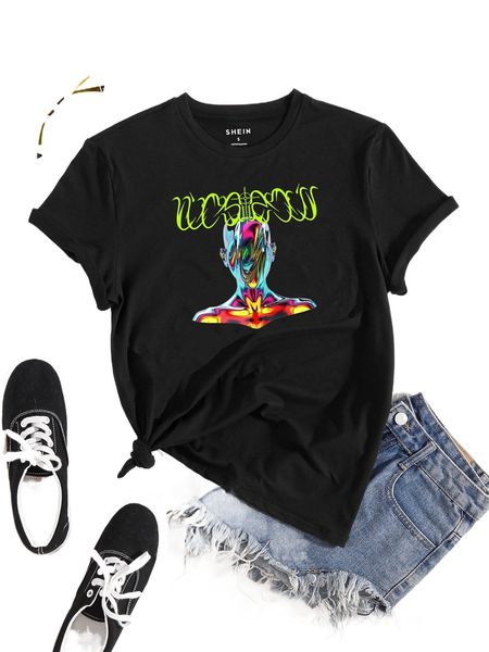 

figure and letter graphic tee c0tv#, White