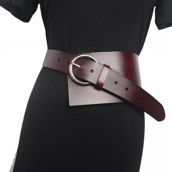 Cintos da marca Vintage Fashion Long Belt Personalidade Cintura Wide Genuine Leather Straps Coloque a cintura para mulheres acessórias