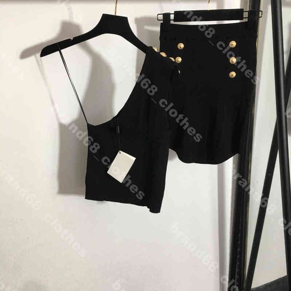 

22ss designer women slip vests dress set wool knit off shoulder tanks zipper hip skirt 3 colors bal..aga logo brand female apparel sml, White