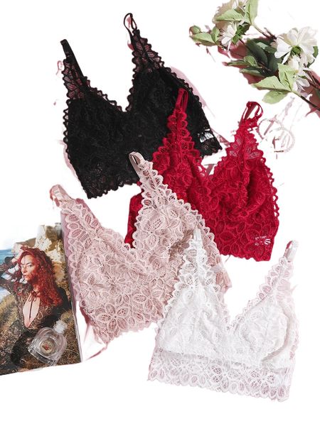 

4pack floral lace bra set p7nq#, Black;red