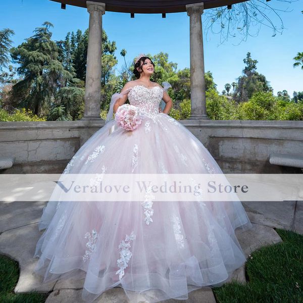 

elegant pink lace quinceanera dresses ball gown mexican tulle plus size princess masquerade sweet 16 prom dress graduation wear, Blue;red