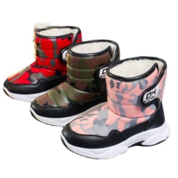

boots boys/girls camouflage snow children' thickened plush winter antiskid school outdoor sneaker student cotton shoes, Black;grey