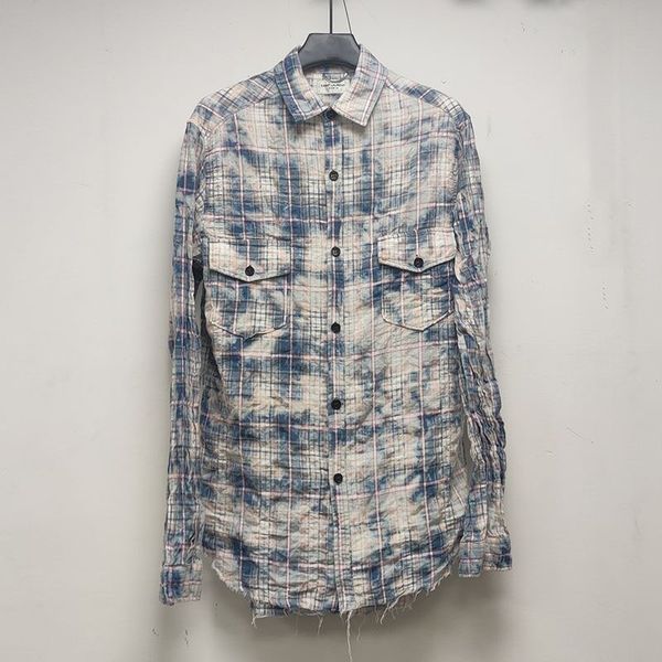 

men high-street tassels lattice blue tie-dyed shirts, White;black