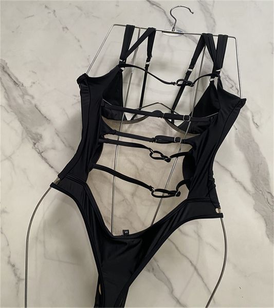 

backless swimwear women swimsuits bikini set one-piece halterneck with fashion summer beach style wind for travel, Black
