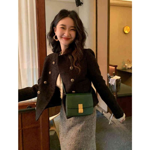 

women's wool & blends small fragrant wind tweed coat small autumn clothes female french short chiffon 1snc, Black
