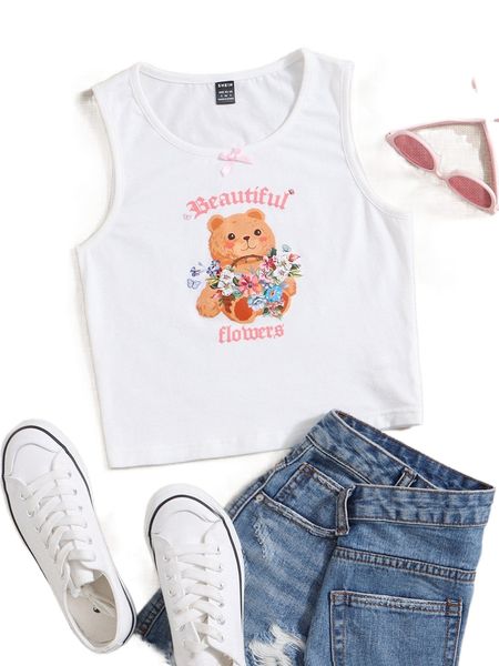 

bear & letter graphic bow front tank q0t2#, White