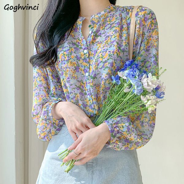 

shirts women floral printed leisure loose elegant chiffon blouses trendy allmatch temperament korean style retro 220812, White