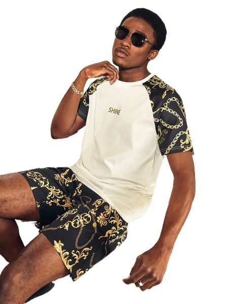 

men baroque & letter graphic raglan sleeve tee u0qk#, White;black