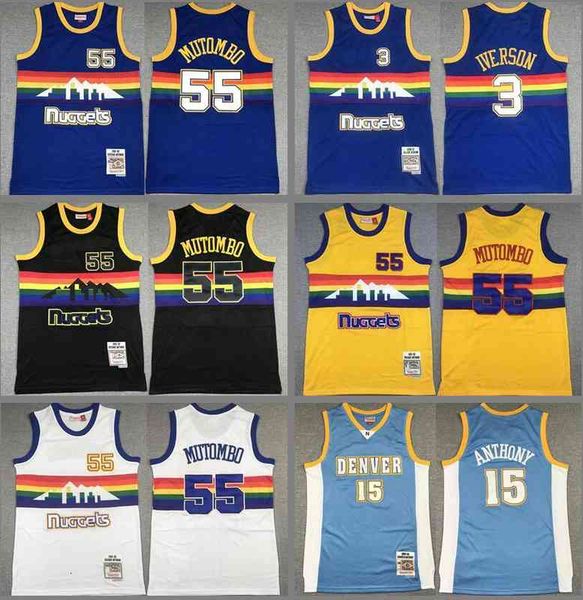 

basketball jerseys dikembe mutombo #55 allen iverson #3 anthony #15 jersey, Black
