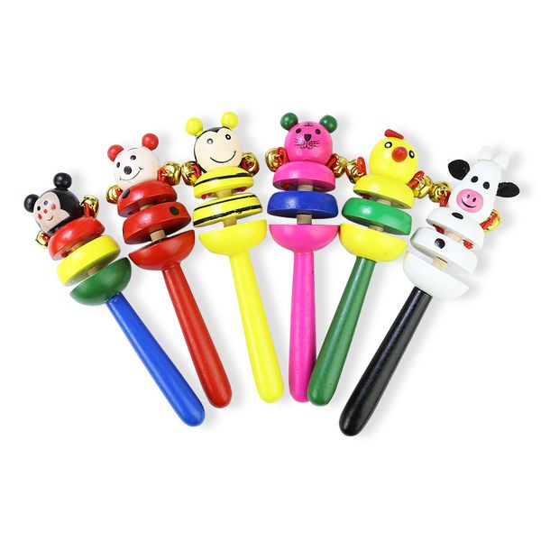 Cartoon Animal Rattle Baby Kids Handbell Desenvolvimento musical de madeira Belas de brinquedos infantis brinquedos educacionais do jardim de infância