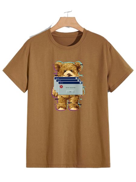 

romwe guys bear print tee b0pu#, White;black