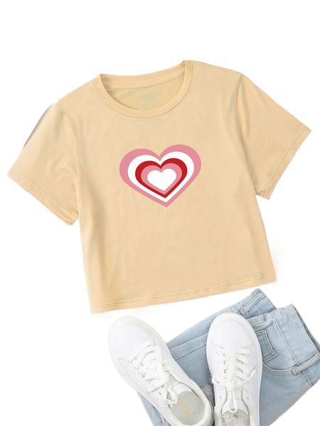 

heart print crop tee k8n6#, White
