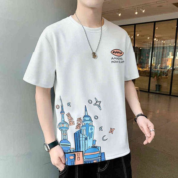

designer men's t-shirt 2022 summer fashion versatile sports casual loose comfortable ice t-shirt men's cartoon print t, White;black