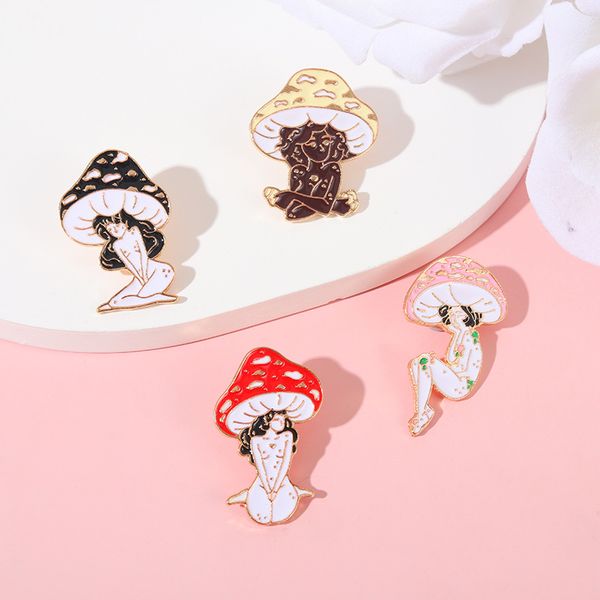 

new cute mushroom man series alloy brooch creative exquisite mushroom beautiful girl shape paint badge, Gray