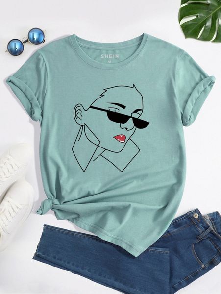 

figure print round neck t-shirt q4gh#, White