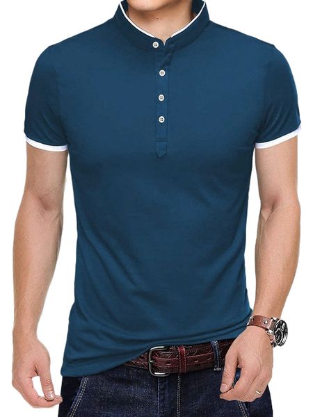 

men half button contrast trim tee p2yv#, White;black