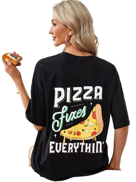 

x lettersbysid pizza & letter graphic drop shoulder tee f58x#, White