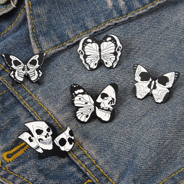 

skeleton butterfly brooches enamel pins black skull custom gothic punk lapel clothes badges bag hat jewelry gift for kid friends, Gray