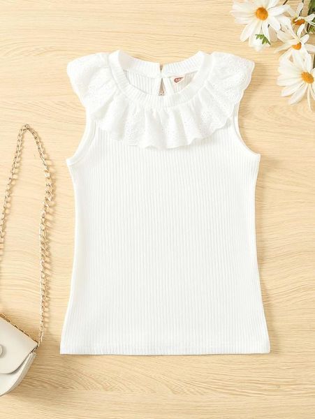 

toddler girls eyelet embroidery trim keyhole back tank she, Blue