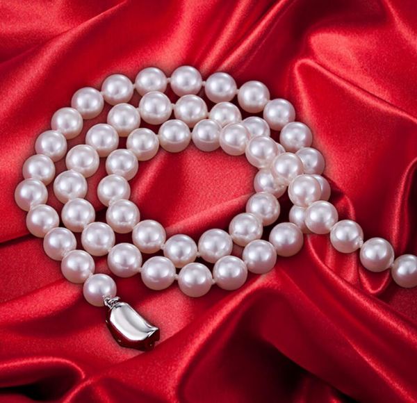 

fine jewelry natural white 9-10mm freshwater pearl necklace genuine pearl send mom 925 silver clasp