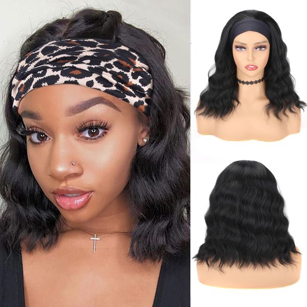 

lx brand water wave headband wig synthetic hair wavy bob wig natural wave black red brown pink wigs 14&quot short wig for black womenfactory