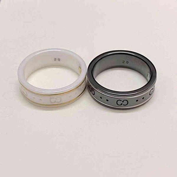 

2023 designer new jewelry double female korean minority black steel white ceramic couple give gifts to ring, Silver