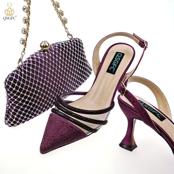 

qsgfc womens dress shoes and party bags latest ladies diamond decoration simple versatile new designer luxury high heels patent pu leather p, Black