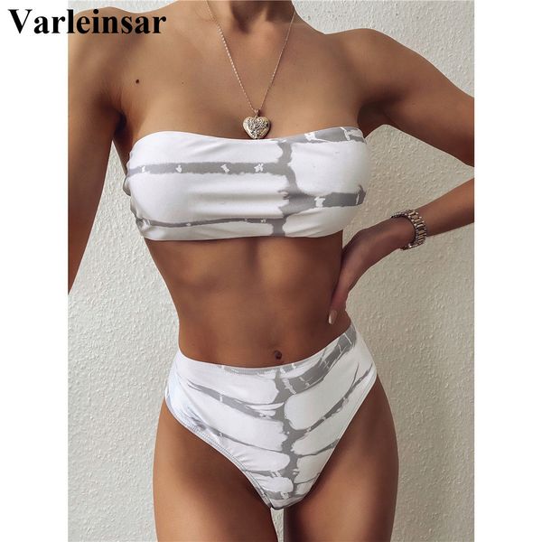 

bandeau high waist bikini female swimsuit women swimwear two-pieces bikini set strapless bather bathing suit swim v2223, White;black