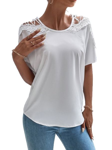 

guipure lace insert blouse n5yv#, White