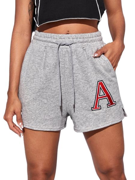 

drawstring waist embroidery letter shorts i6rk#, White;black