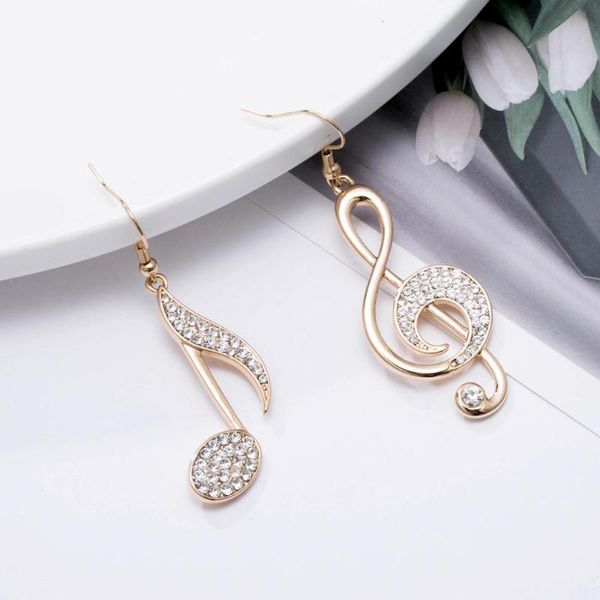 Dangle Kronleuchter Marke Frauen Charme Ohrringe Mode Musik Note Drop Ohrring Silber Farbe Strass Accessoire Handschmuck Freundschaft GIF