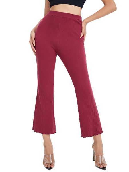 

petite lettuce trim rib-knit flare leg pants x2hw#, Black;white
