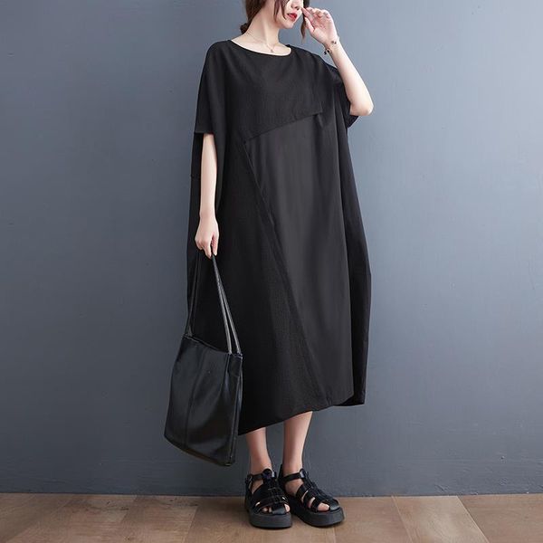 

japanese yamamoto dark style patchwork dresses chic girls black summer dress loose street fashion women travel casual, Black;gray
