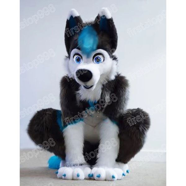 Halloween Fursuit Langhaariger Husky Hund Maskottchen Kostüm Cartoon Anime Thema Charakter Erwachsene Größe Weihnachten Außenwerbung Outfit Anzug