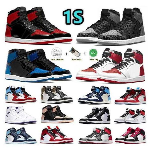 

2022 new university blue 1 1s basketball shoes mens women prototype bred patent unc pollen hyper royal seafoam chicago electro orange banned, Black