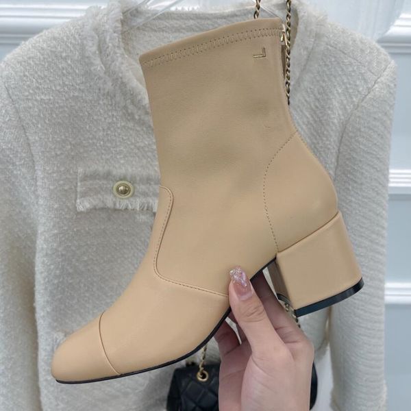 

new black leather ankle chelsea boots platform slip-on round flat booties chunky half boot luxury designer high shoes for women thick heeled