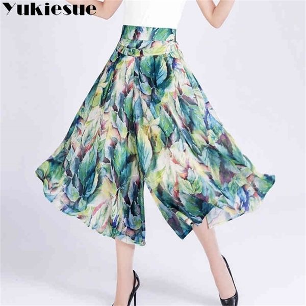 

floral printed wide leg pants women summer autumn high waist chiffon elastic waist straight trousers female plus size 210412, Black;white