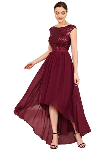 

ever-pretty contrast sequin high low hem bridesmaid dress n6sb#, White;black