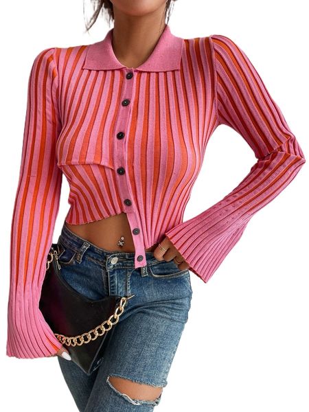 

striped pattern asymmetrical hem cardigan i5bm#, White;black