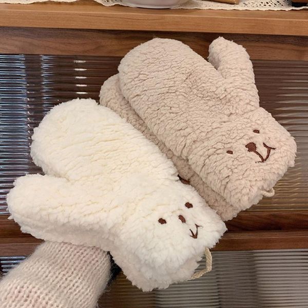 Beş Parmak Eldivenleri 1Pair Kış Peluş Peluş Sevimli Ayı Sıcak Kıkıcı Asılı Boyun Mittens Düz Renk