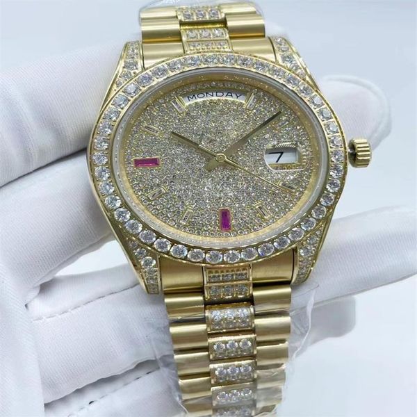 

41mm men's automatic mechanical watch mens diamond watches day -date men stainless steel folding buckle sport wa287m, Slivery;brown