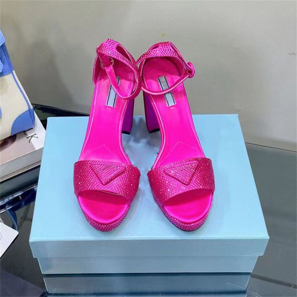 

rhinestone platform sandals thick heel open toe luxury designer sandals women shoes strap, Black