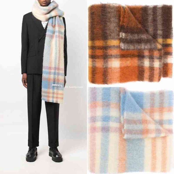 

winter new ac plaid alpaca wool mohair blend scarf nordic fashion thickened warmth xwl, Blue;gray
