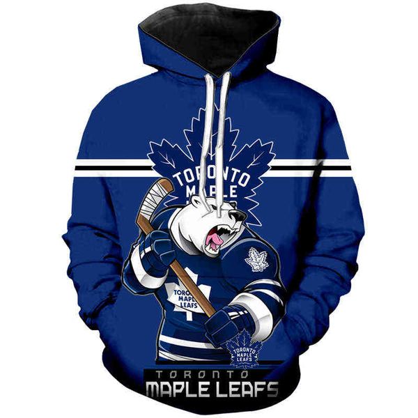 Felpa con cappuccio moda uomo Toronto Blue Maple White Bear Stampa Maple Leafs Cool Outdoor Felpa