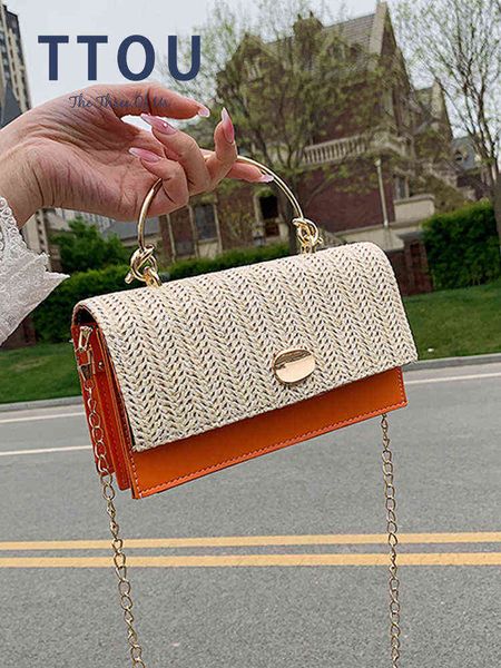 

fashion straw shoulder messenger bags for women's designer luxury woven square bag summer beach flap female small handbag g220517