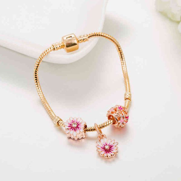 

selling pandora chain bracelet ins designer jewelry 925 silver fashion diy pink daisy accessories women's pendant bracelets valentine&#, Black