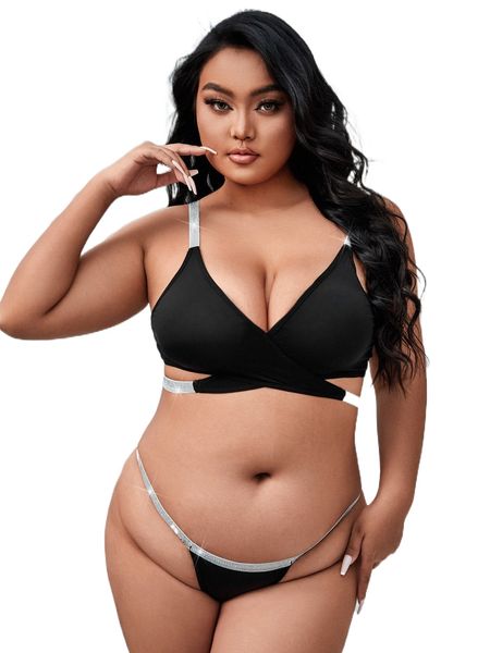 

plus sparkly glitter tape wrap lingerie set b5og#, Black;white