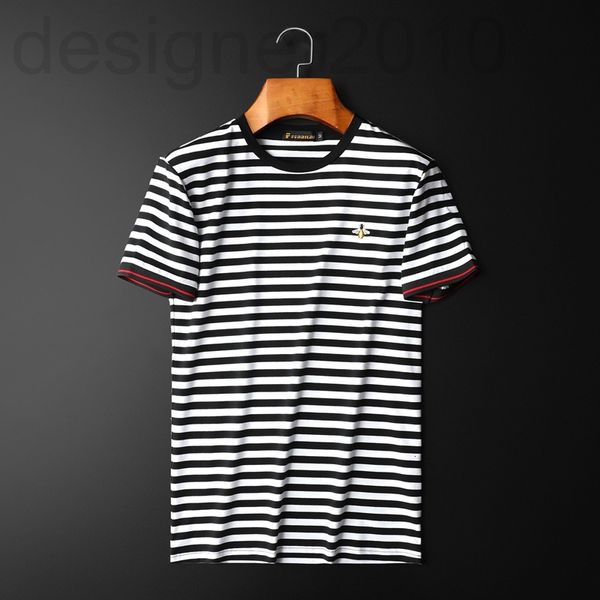 

men's t-shirts designer 2022 summer new men's mercerized cotton short sleeved t-shirt round neck slim fit stripe youth casual half, White;black