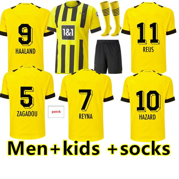 

kit socks haaland soccer jersey 22 23 football shirt reus dortmund neongelb bellingham hummels brandt men kids kit maillot de foot 2022 2023, Black;yellow